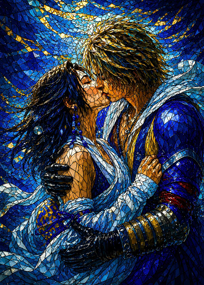 Couple Kissing in Stained Glass Style