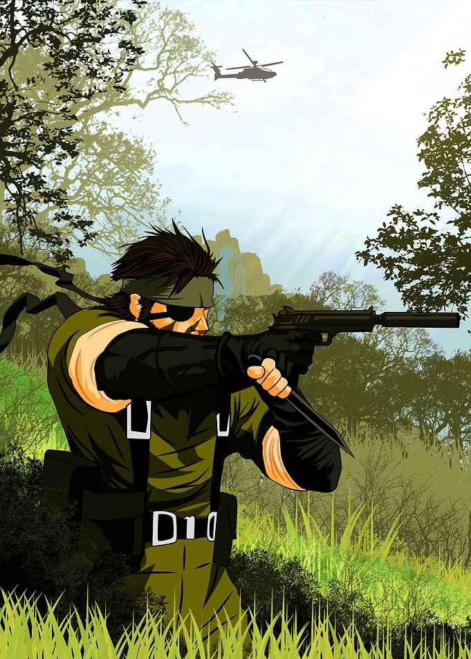 Snake aiming a gun in the jungle