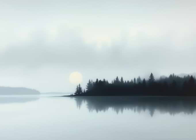 Misty Forest Lake Sunrise