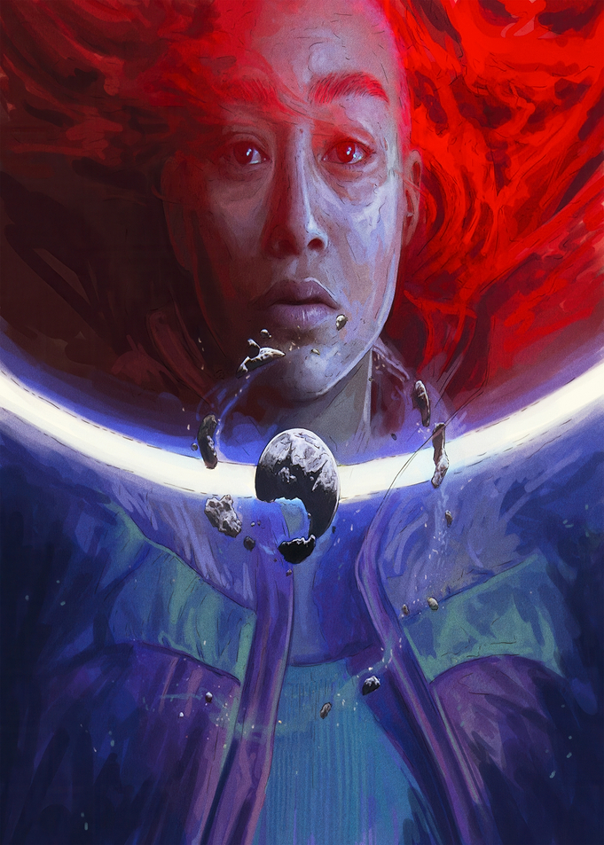 Cosmic Portrait with Red Hair