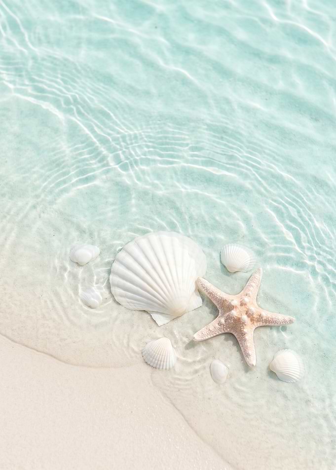 Seashells and Starfish on a Sandy Beach