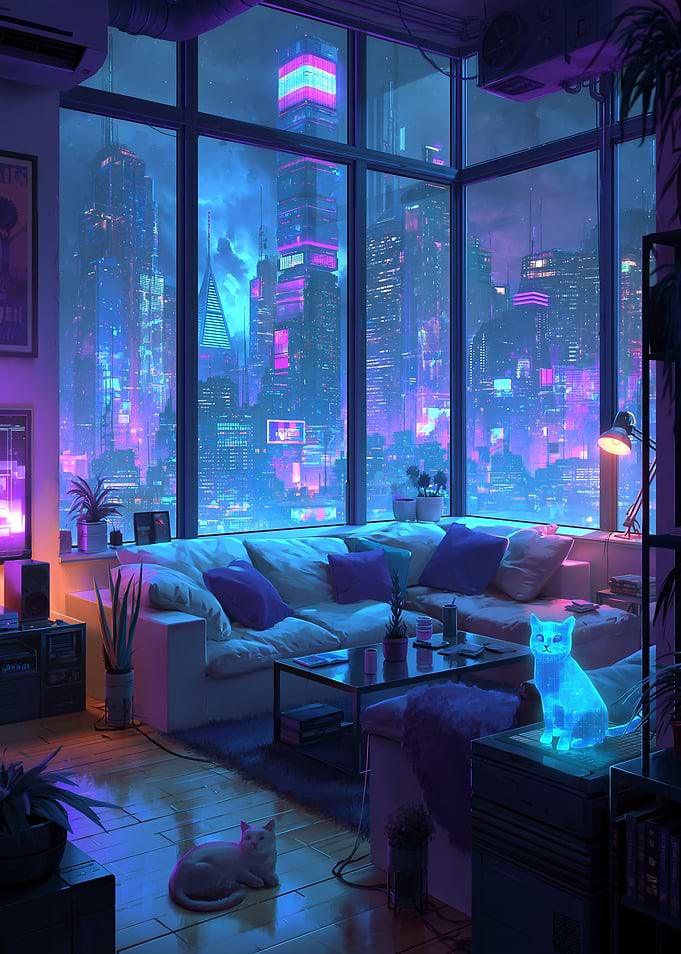 Cyberpunk Apartment with City View