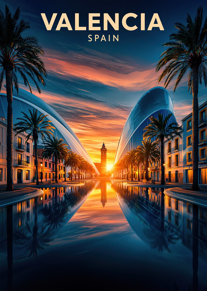 Valencia Spain Cityscape at Sunset