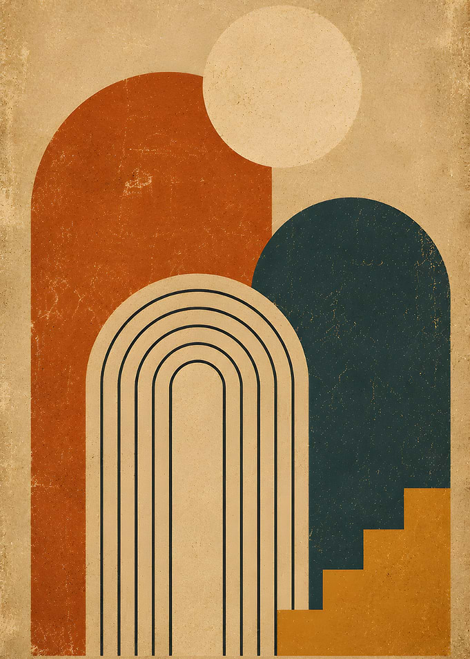 Mid-Century Modern Abstract Arch and Circle Bauhaus