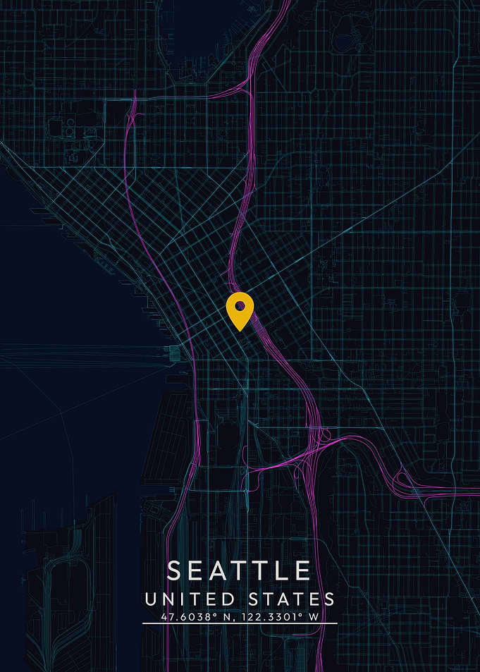 Seattle Map with Location Pin