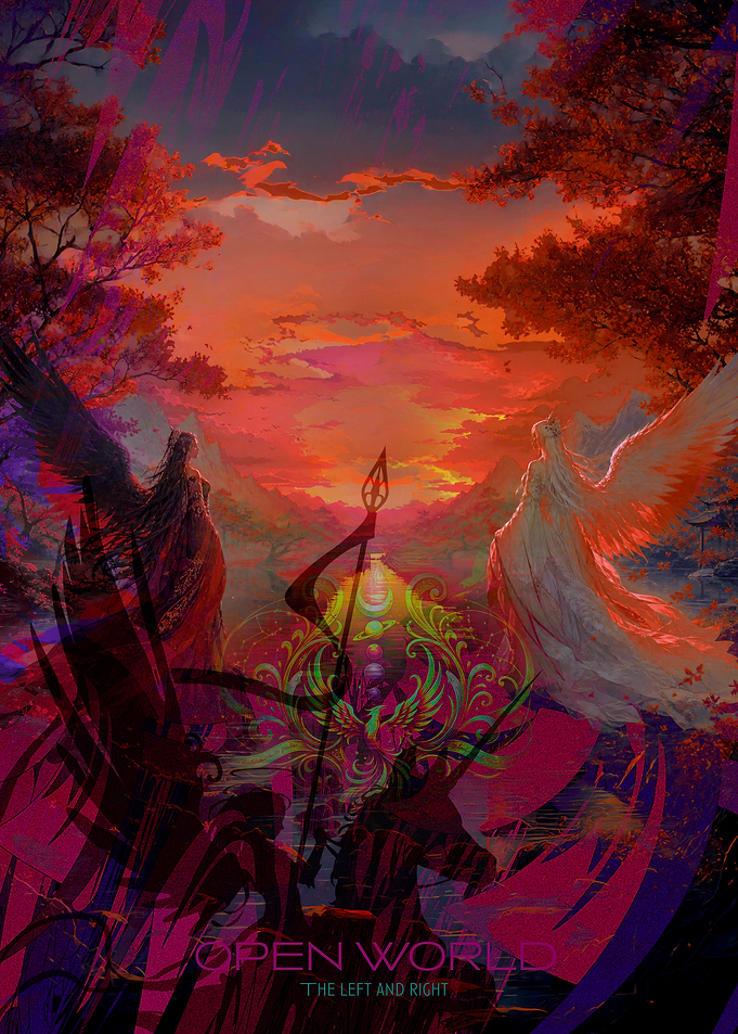 Fantasy Landscape with Angels and Unicorns