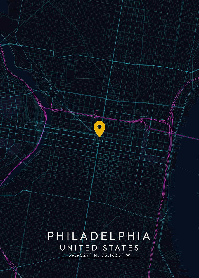 Philadelphia Map with Location Pin