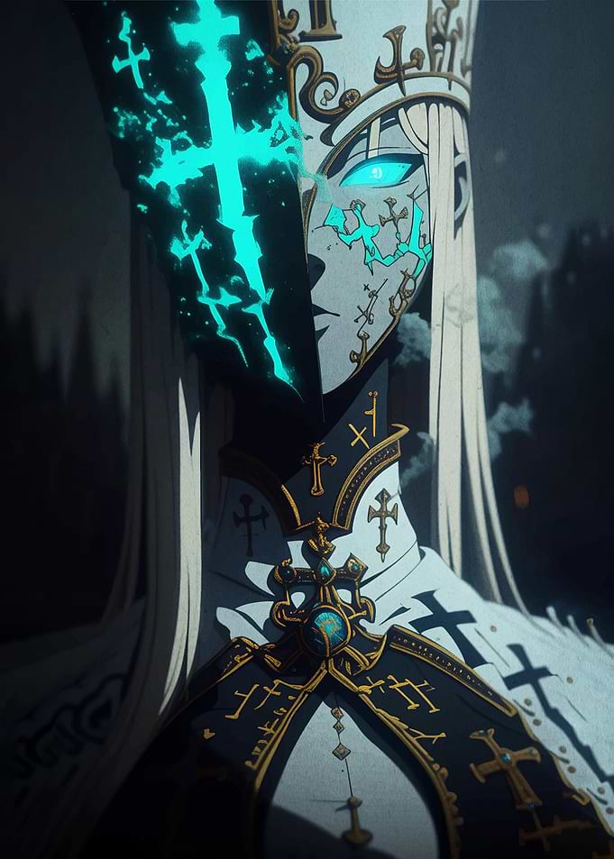 Anime Pope with Glowing Cross