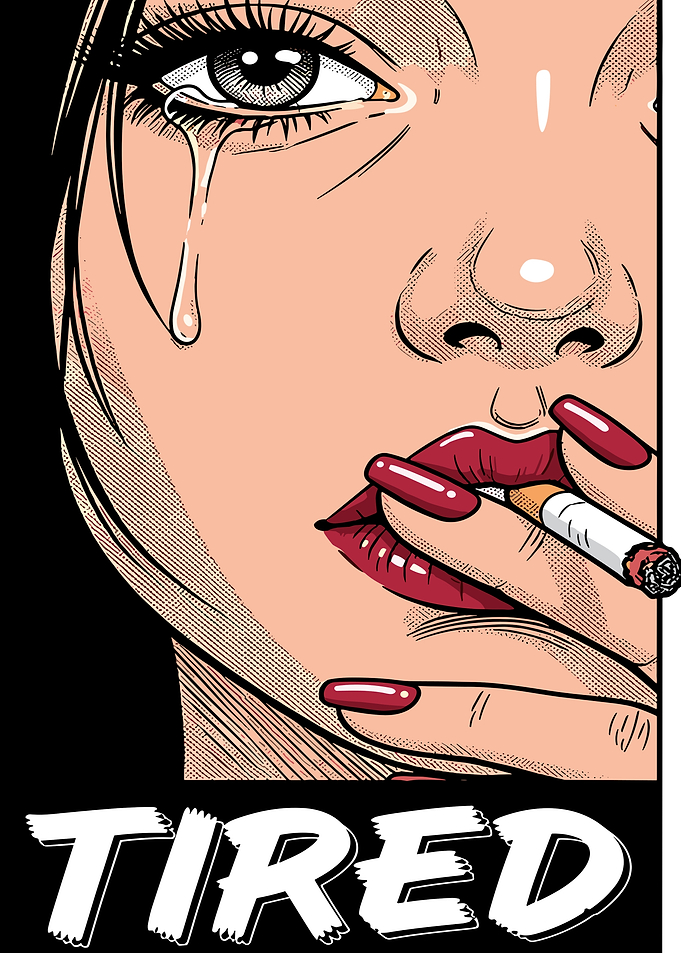 Crying Woman Smoking Cigarette