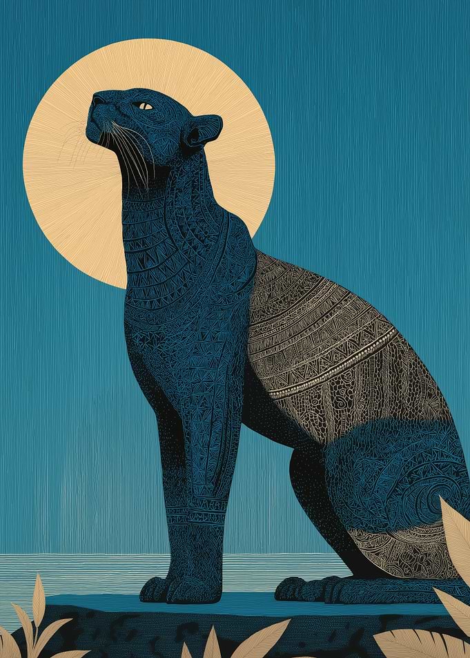 Stylized Black Panther with Sun Halo