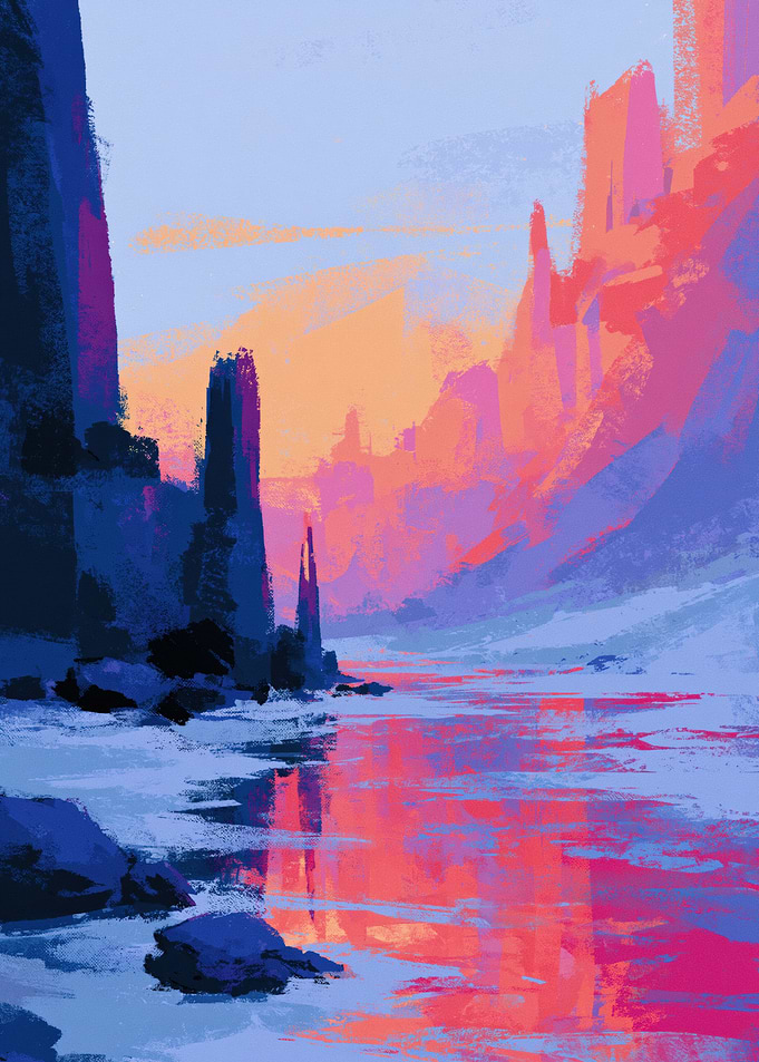 Fantasy Landscape with Colorful Sky