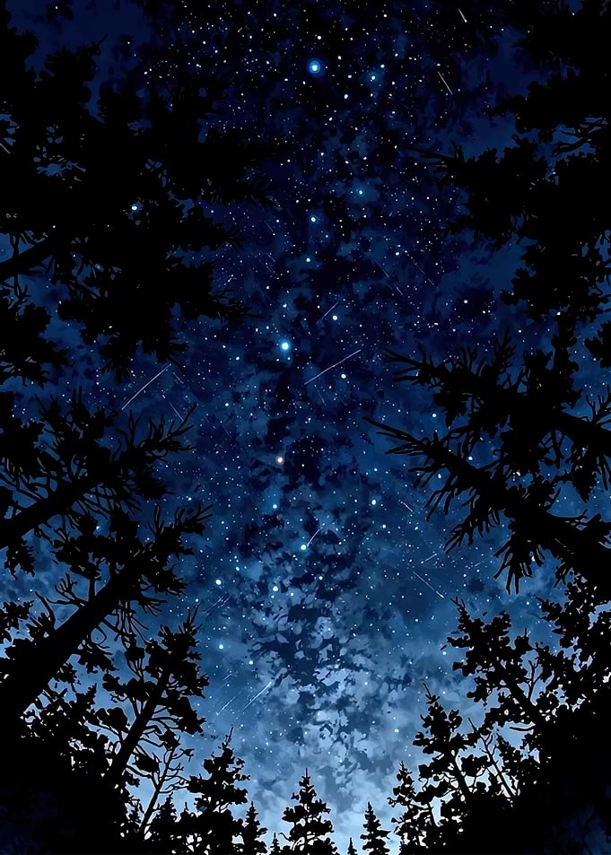 Starry Night Sky Over Forest