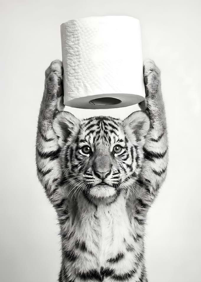Tiger Cub Holding Toilet Paper