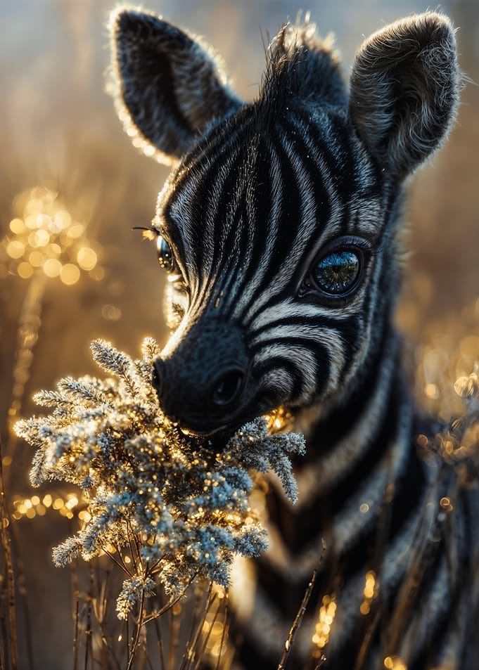 Cute Baby Zebra Eating Golden Grass
