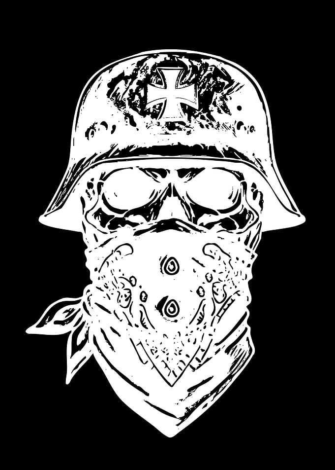 Skull in German Helmet with Bandana