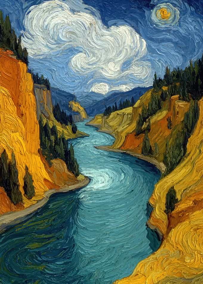 Van Gogh Style River Landscape
