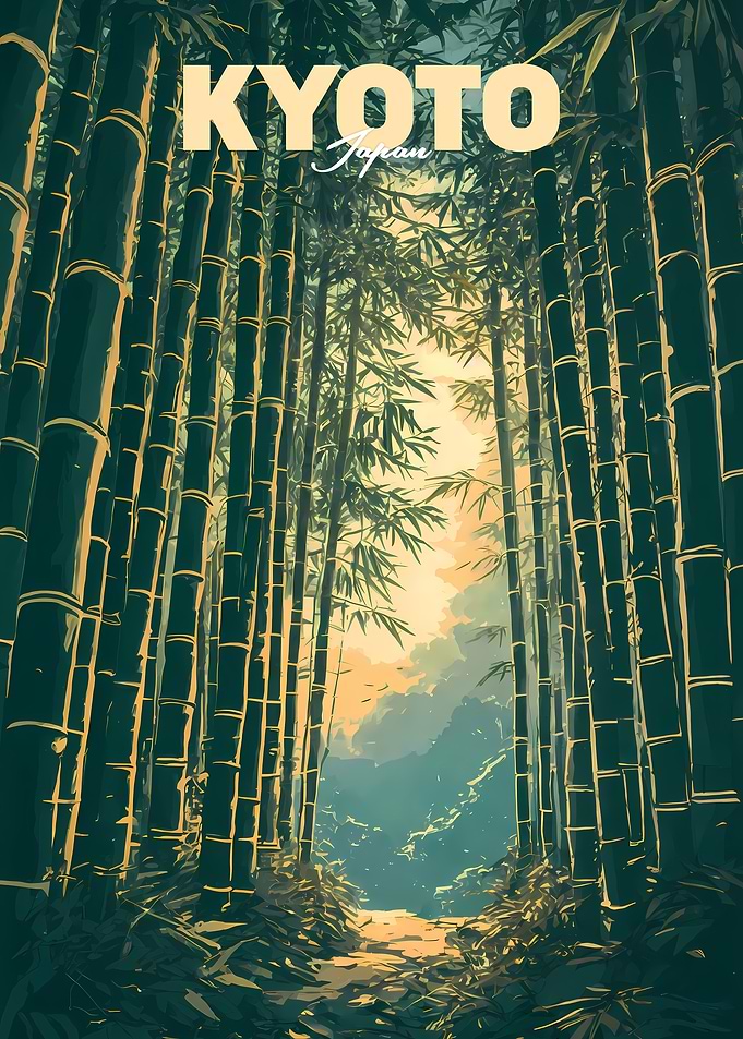 Arashiyama Bamboo Grove Kyoto Japan Vintage Travel Poster Art
