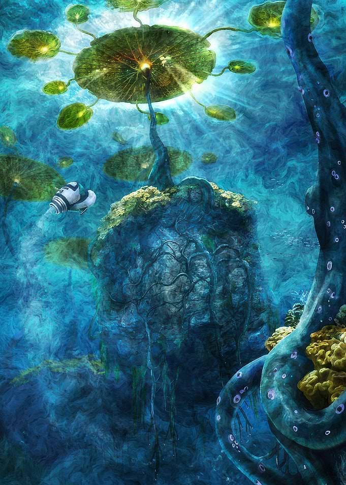 Underwater Alien Flora and Submersible