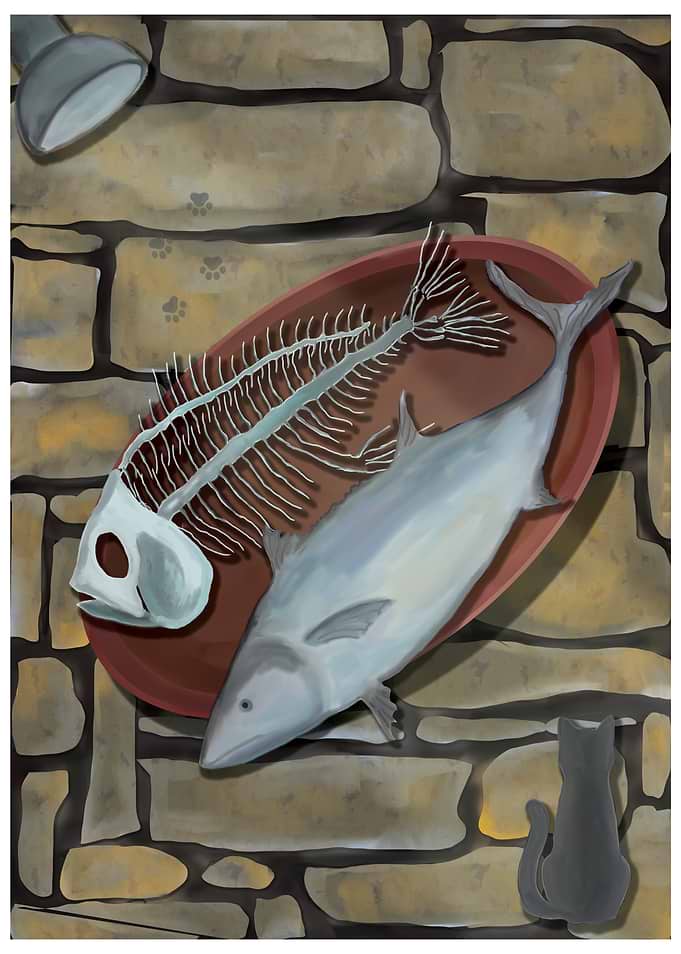 Cat Watching Fish Remains