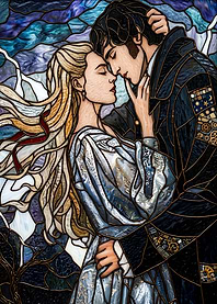Couple in Stained Glass Embrace