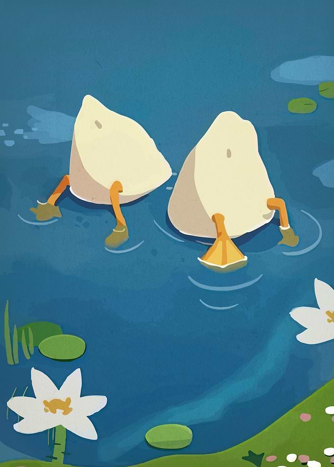 Ducks diving in a pond