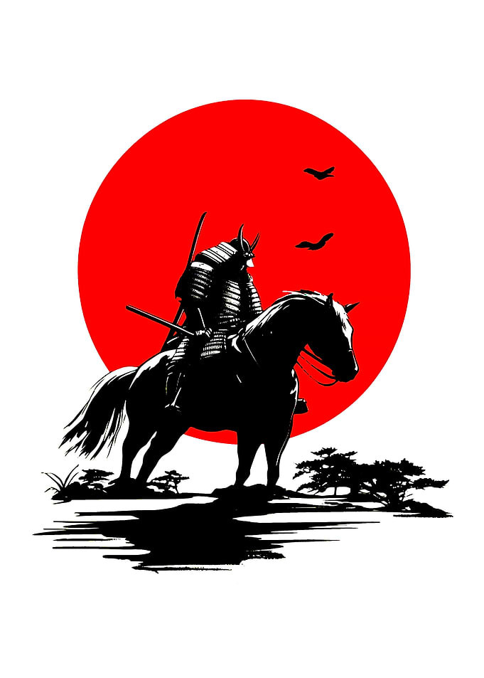 Samurai on Horseback at Sunset