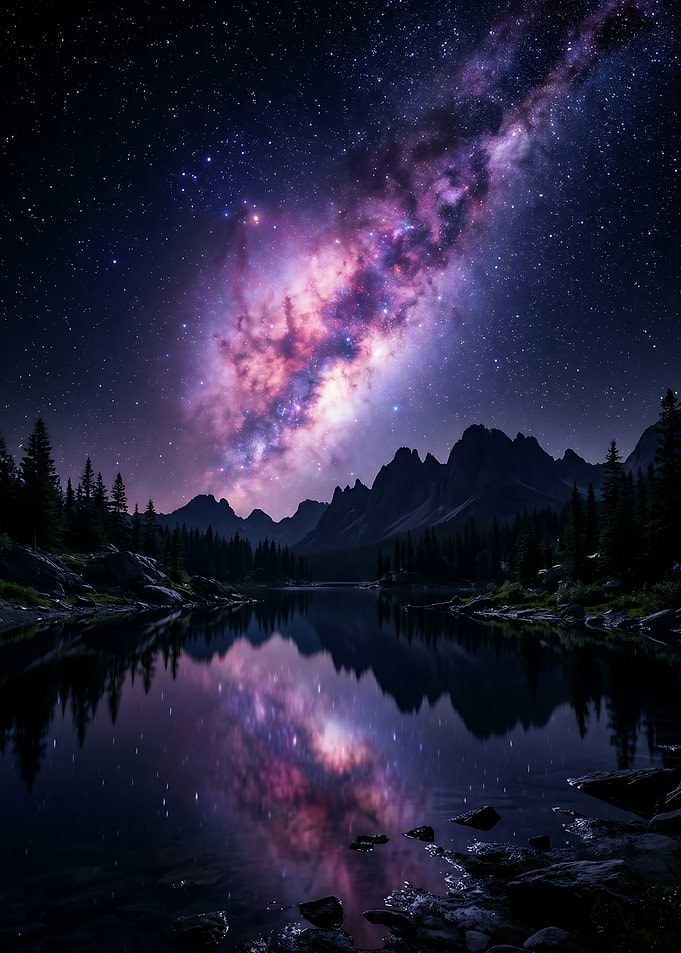 Milky Way Reflection Over Mountain Lake