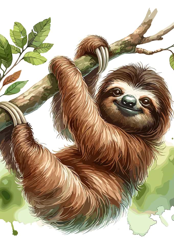 Cute Sloth Hanging on a Branch