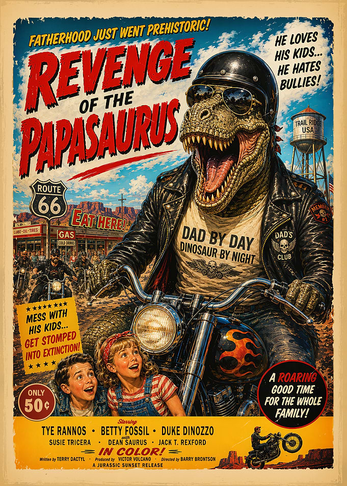 Revenge of the Papasaurus Retro Movie Poster