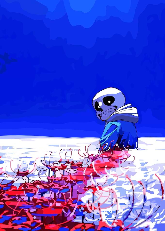 Sans Undertale in a field of flowers