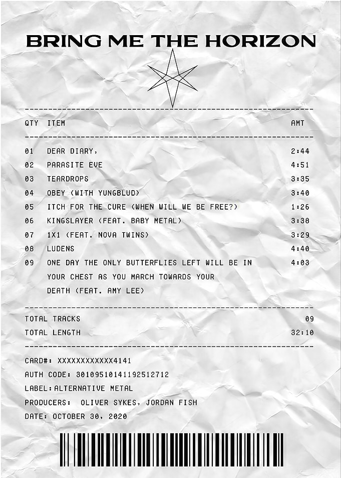 Bring Me The Horizon Album Tracklist Receipt