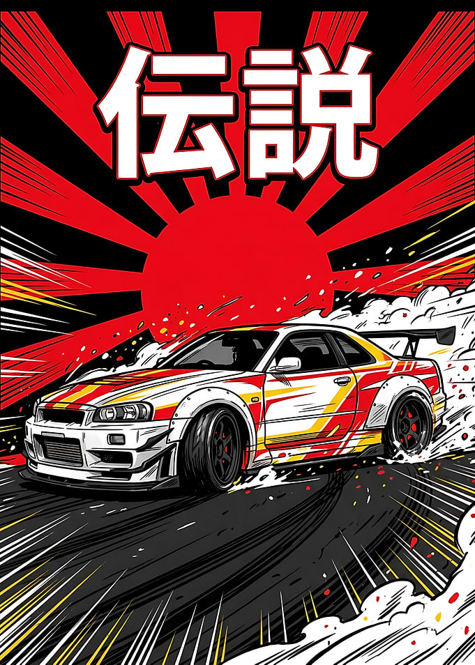 JDM Legend Drift Car Japanese Street Racing Wall Art