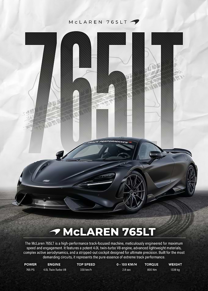 A striking black McLaren 765LT Car Poster