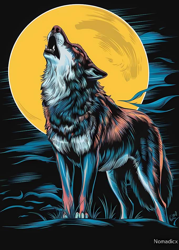Wolf Howling at the Moon