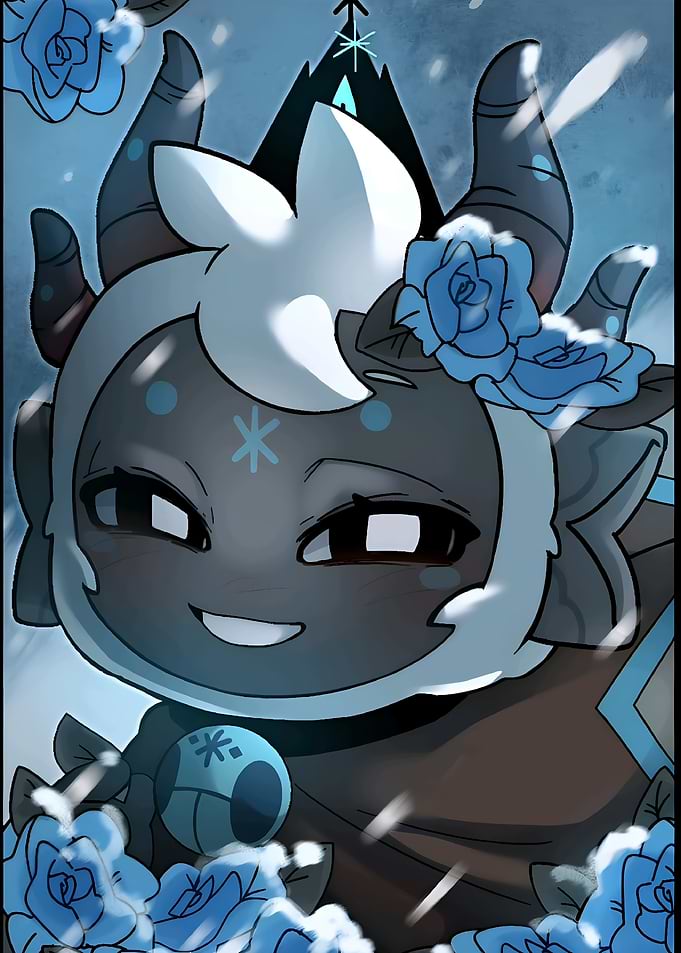 Cute Character with Blue Roses