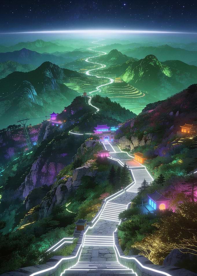 Enchanted Mountain Path at Night