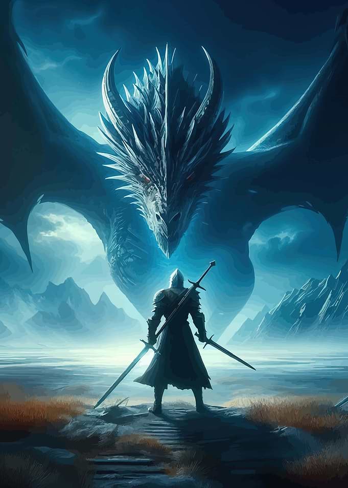 Knight facing a dragon