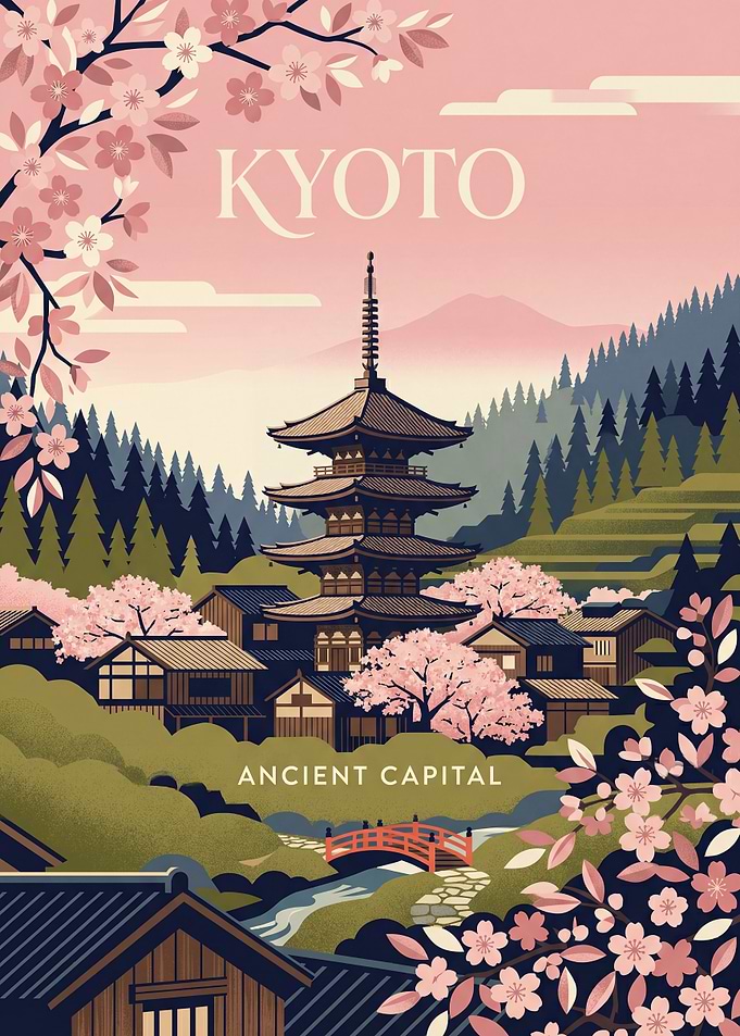 Kyoto Ancient Capital Cherry Blossom Poster