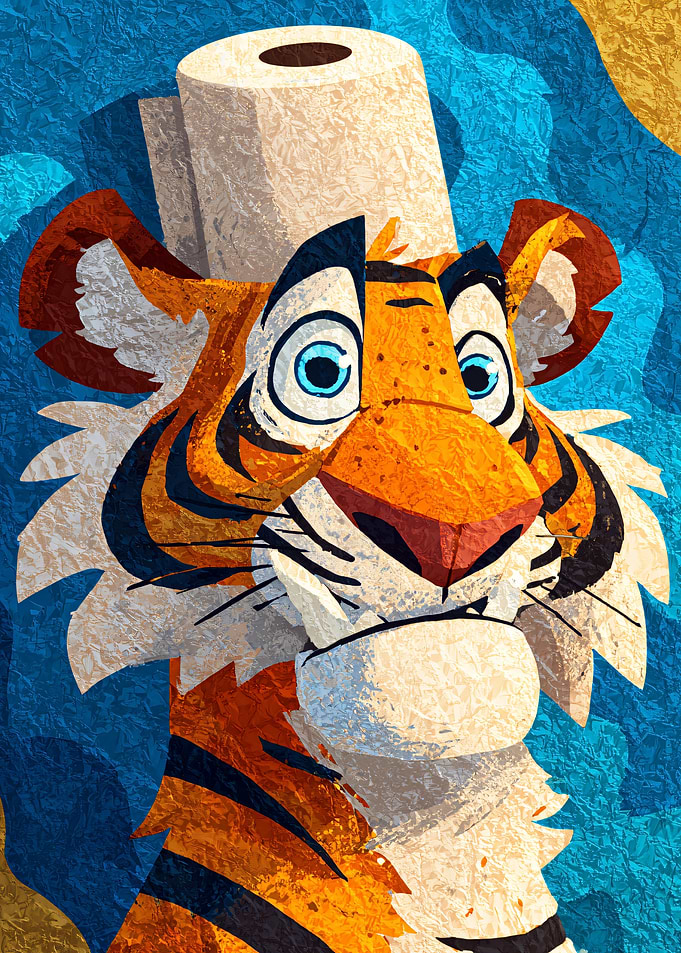 Cartoon Tiger with Toilet Paper