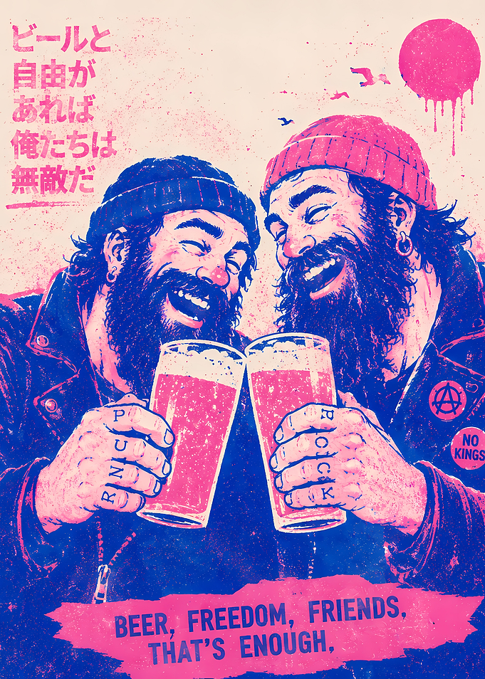 Two men toasting with beer