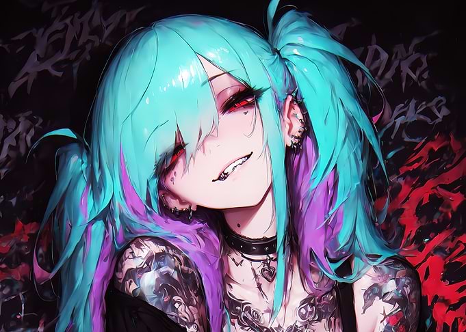 Anime Girl with Teal and Purple Hair