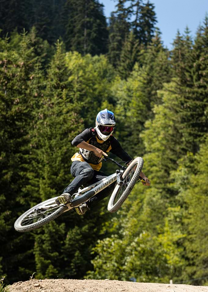 Mountain biker mid-air jump