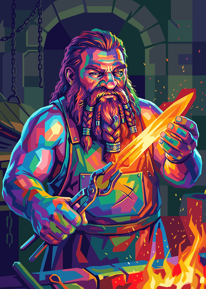 Dwarf Blacksmith Forging a Sword
