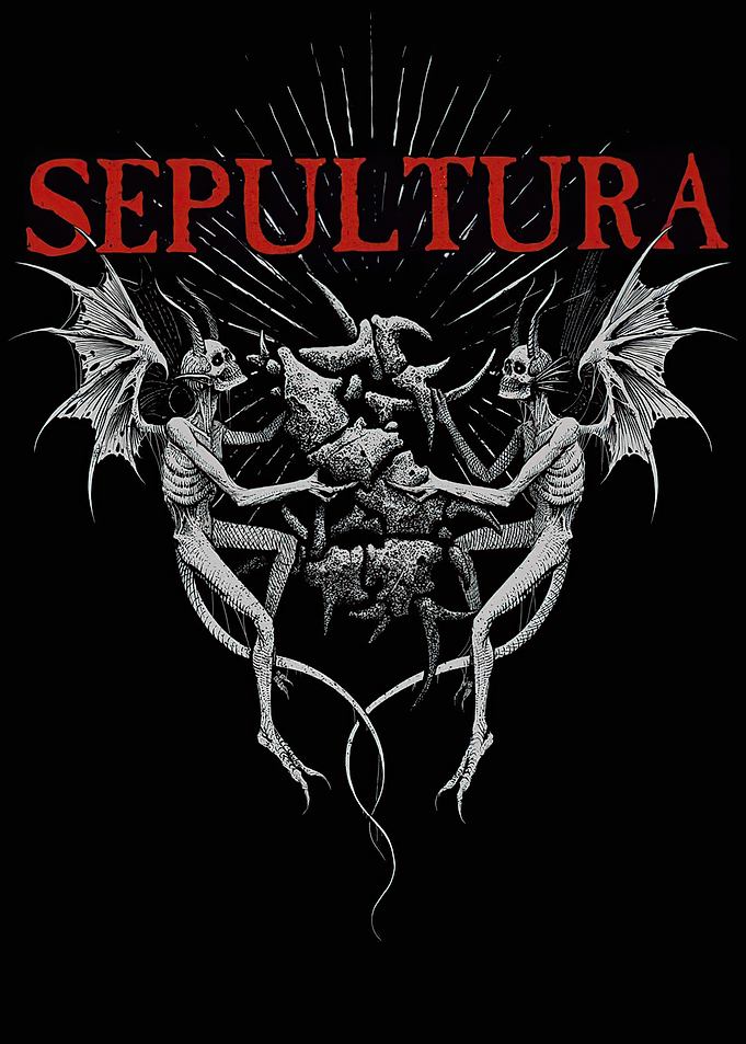 Sepultura Band Logo with Demonic Figures