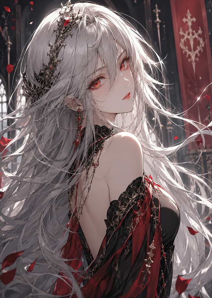 Anime Vampire Queen with White Hair