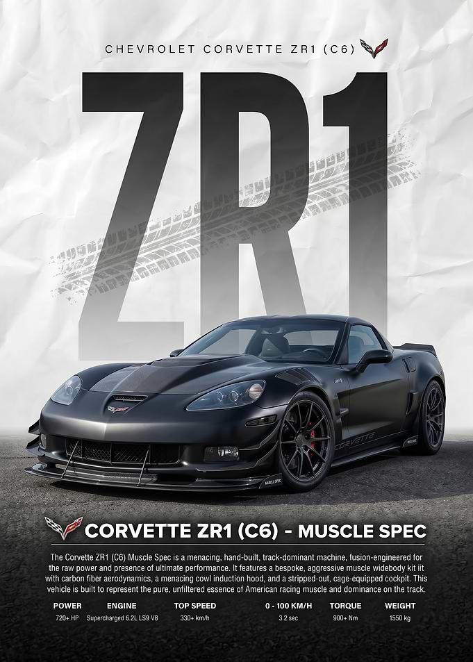 black Chevrolet Corvette ZR1 C6 Muscle car poster