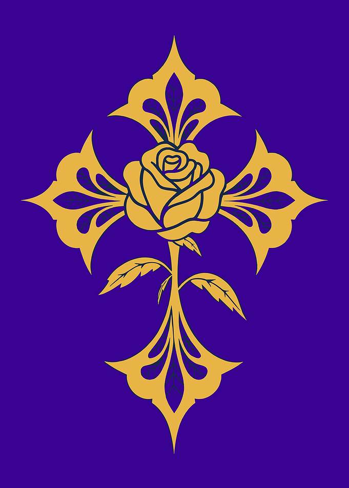 Golden Rosy Cross on Purple Background