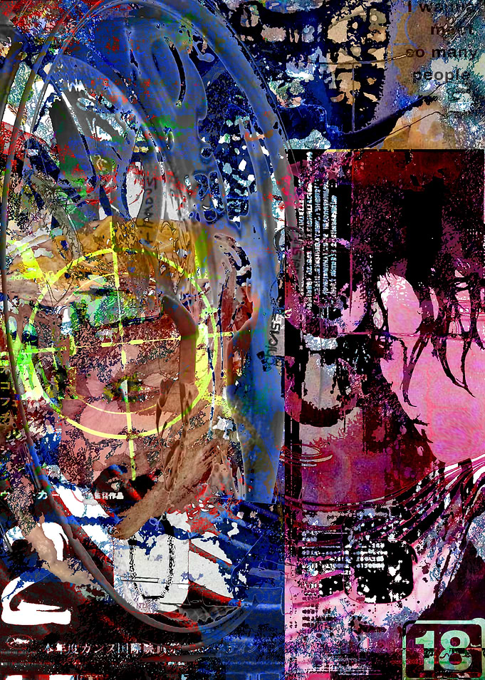 Abstract Collage with Figure and Text
