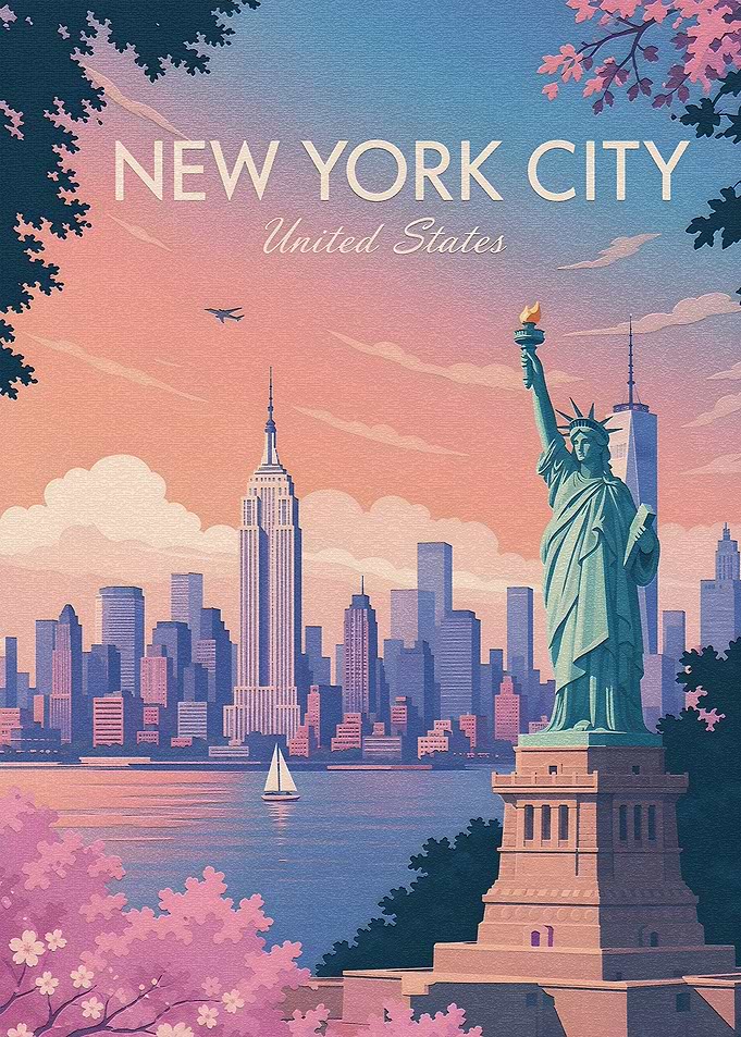 New York City Skyline with Statue of Liberty