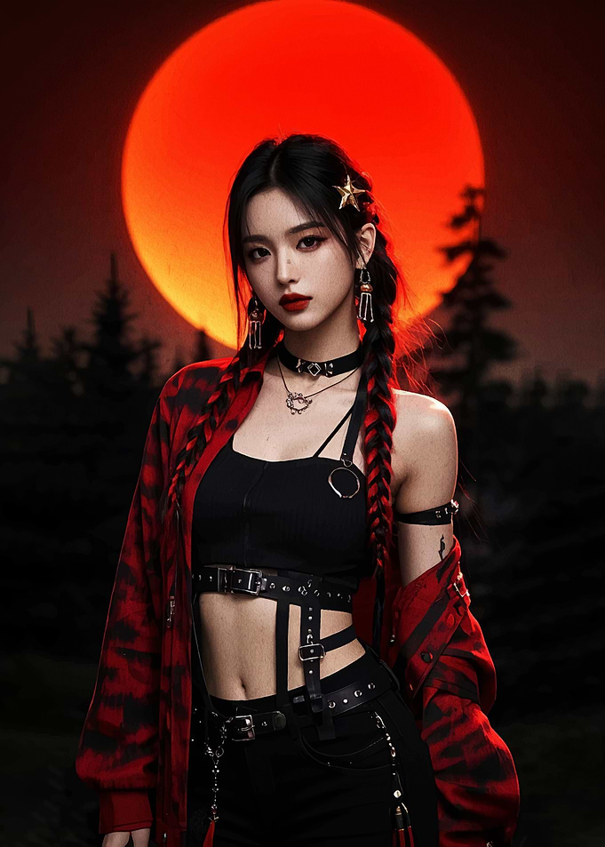 Goth-inspired woman with red moon
